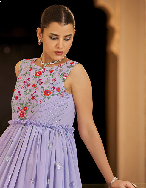 Traditional Function Wear Gown Collection Lavender Georgette Gown Back View